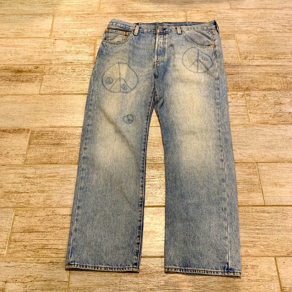 Levis 501 150th year limited peace love mens jeans size 38x30 Hippie Boho